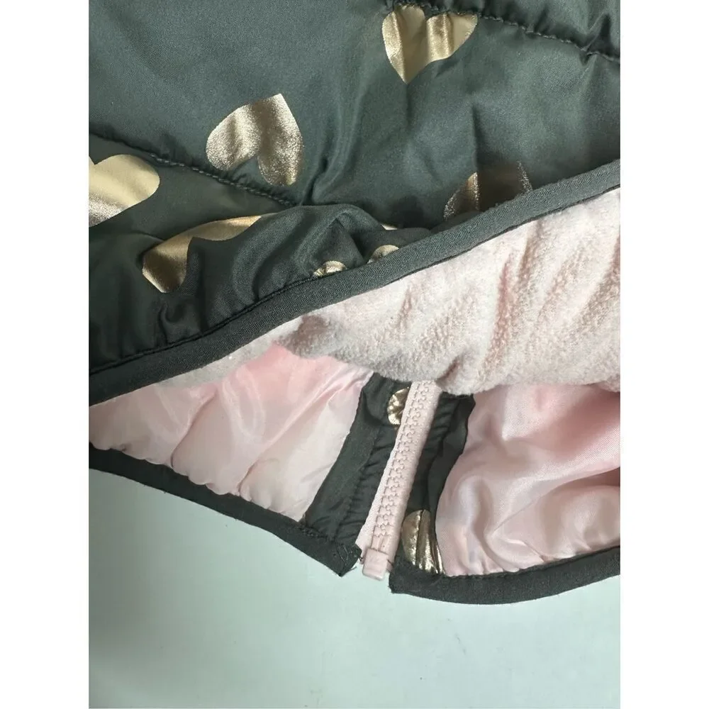 Carter's Puffer Coat Gold Hearts Print Size 4T Brown Pink See Description